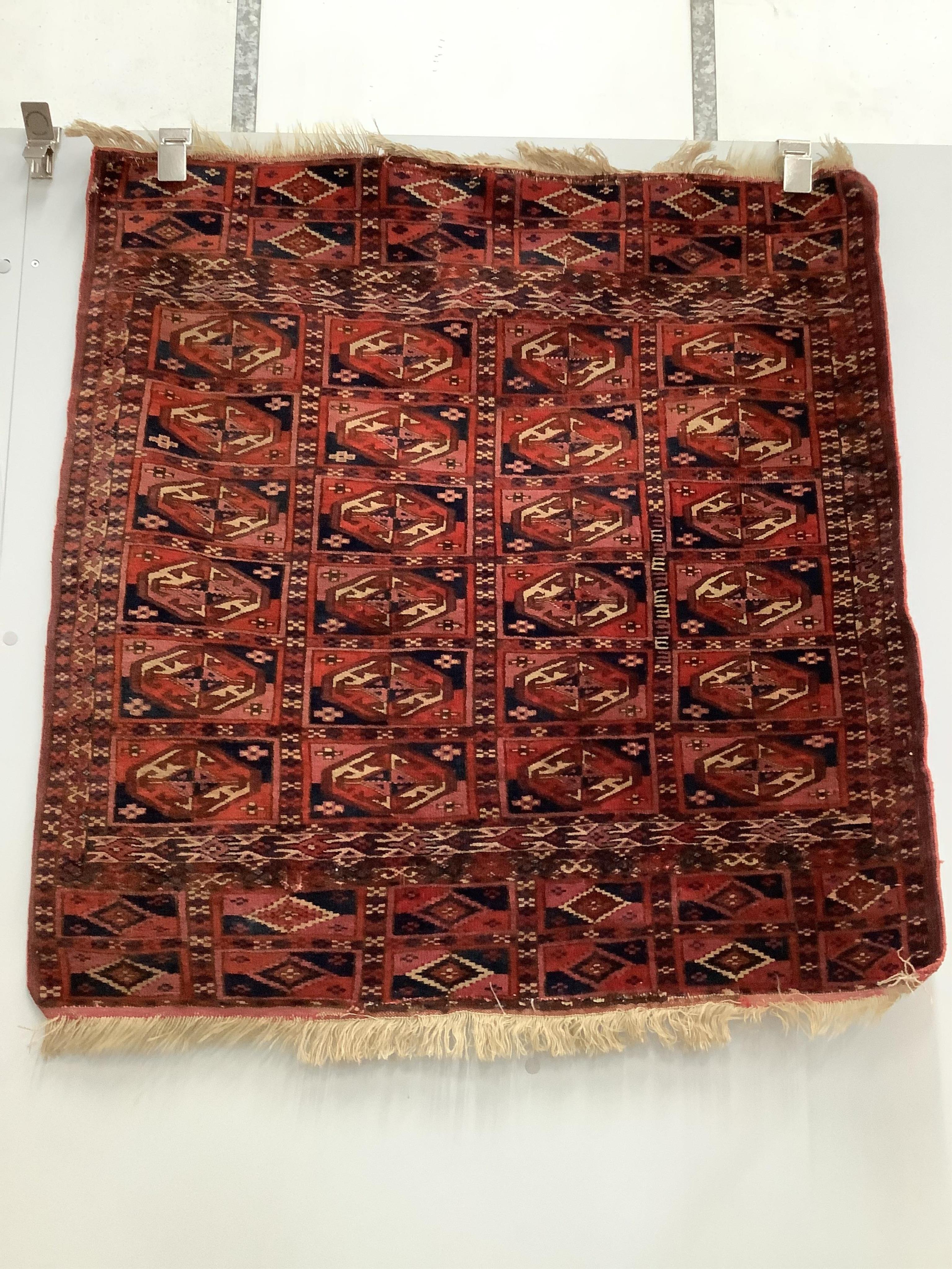 Three assorted Caucasian/ Bokhara rugs, largest 150 x 134cm. Condition - fair